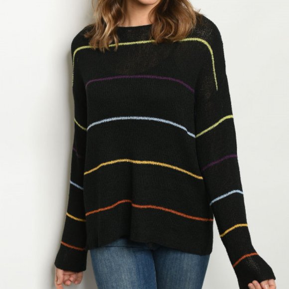Trend Setter Diva Boutique Sweaters - Black striped tunic knit sweater